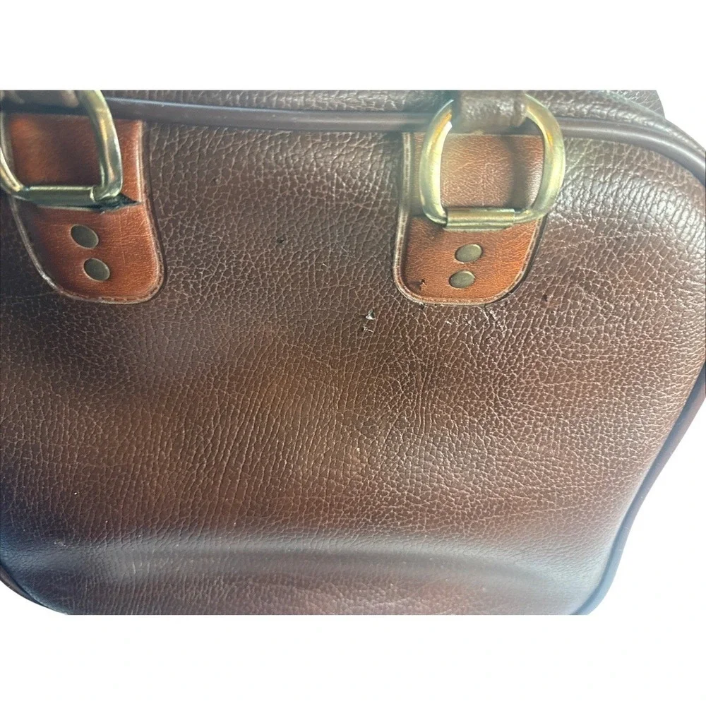 Vintage Retro Ajay Faux Leather Bowling Ball Bag With Scovill Zippers Brown
